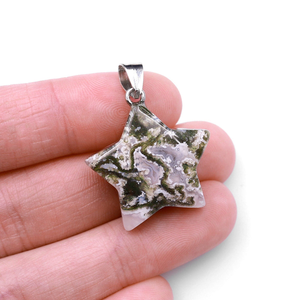 Natural Ocean Moss Agate Pendant Gemstone Star