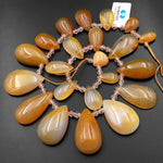 Natural Golden Yellow Botswana Agate Teardrop Beads Top Side Drilled Pendants 15.5" Strand