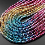 Gradient Rainbow Ombre Fantasy Colors Hematite Faceted Rondelle Beads Metallic Titanium Gold Blue Green Rose Pink 4mm 6mm 8mm 15.5" Strand