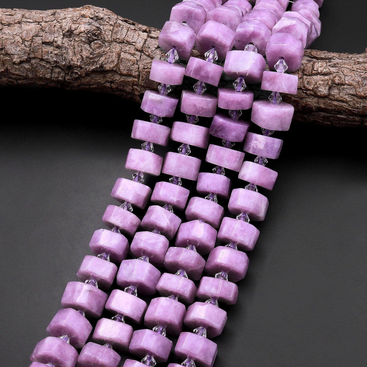 Large Natural Lilac Lepidolite Thick Faceted Hexagon Rondelle Wheel Be ...