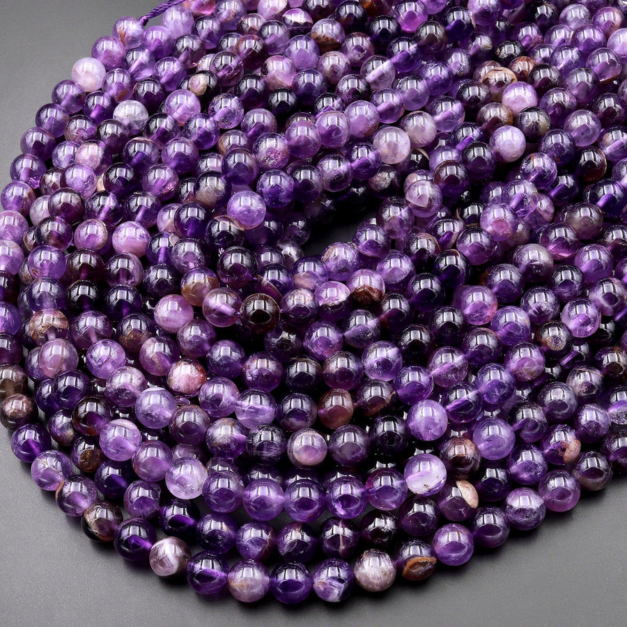 Natural Rich Purple Flower Amethyst 6mm 8mm Smooth Round Beads 15.5" Strand