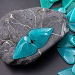 Natural Peruvian Amazonite Deep Aqua Blue Green Heart Earring Pair Drilled Gemstone Matched Beads