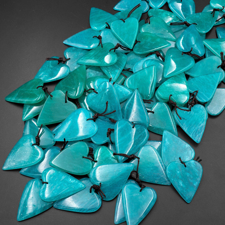 Natural Peruvian Amazonite Deep Aqua Blue Green Heart Earring Pair Drilled Gemstone Matched Beads