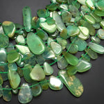 Natural Australian Brown Green Chrysoprase Beads Freeform Teardrop Petal Focal Pendant Side Drilled Gemstone 15.5" Strand