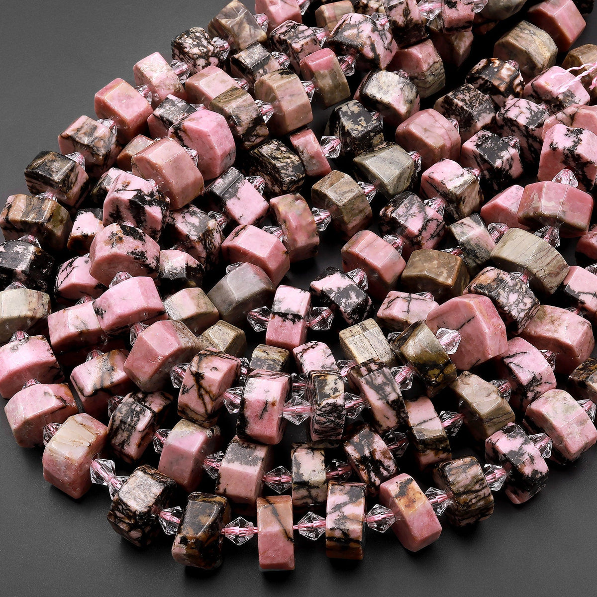 Large Faceted Natural Pink Rhodonite Beads Hexagon Rondelle Heishi Whe ...