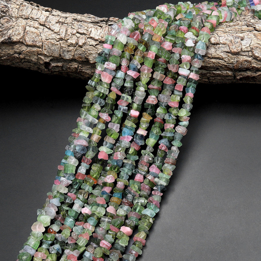 Raw Rough Natural Pink Green Watermelon Tourmaline Beads Freeform Irregular Nugget Chip Rondelle 16" Strand