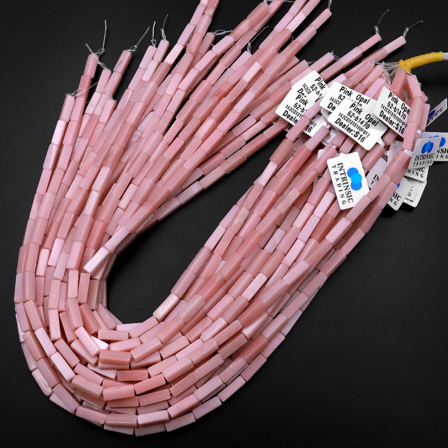 Natural Pink Opal Long Rectangle Tube Beads 15.5" Strand
