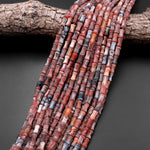 Matte Tibetan Red Black Fire Agate Bamboo Stem Tube Beads 15" Strand