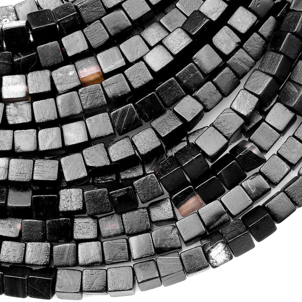 Matte Natural Black Agate 4mm Cube Square Dice Beads 15" Strand