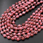 Natural Red Pink Thulite 6mm Beads Faceted Energy Prism Double Point Cut 15.5" Strand