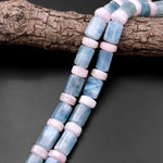 Natural Blue Aquamarine Tube Pink Morganite Rondelle Beads Hexagon Tube Patel Colors Gemstone 15.5" Strand
