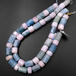 Natural Blue Aquamarine Tube Pink Morganite Rondelle Beads Hexagon Tube Patel Colors Gemstone 15.5" Strand