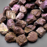Large Titanium Agate Freeform Nugget Beads Metallic Antique Golden Purple 15.5" Strand