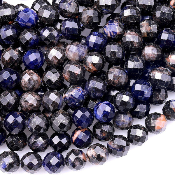 Faceted Natural Deep Dark Blue Sodalite 8mm Round Beads 15.5" Strand