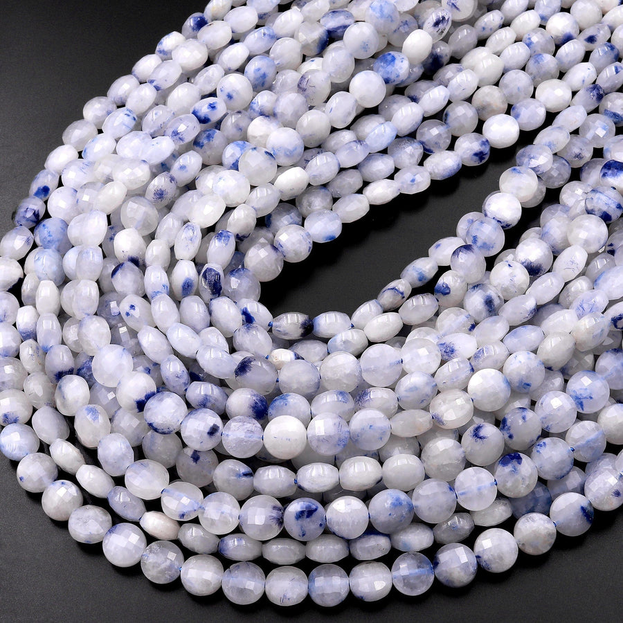 Faceted Natural Dumortierite In Quartz Coin Beads 6mm 8mm 10mm 15.5" Strand