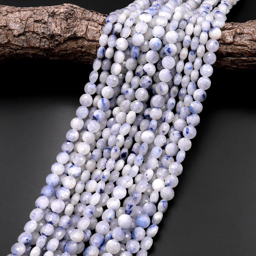 Faceted Natural Dumortierite In Quartz Coin Beads 6mm 8mm 10mm 15.5" Strand