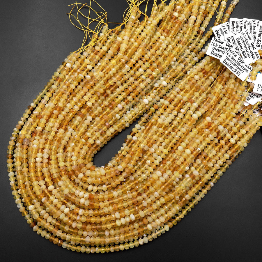 AAA Faceted Natural African Golden Yellow Opal 4mm 5mm Rondelle Beads 15.5" Strand