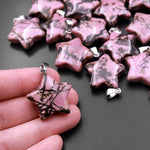 Natural Pink Black Rhodonite Pendant Gemstone Star