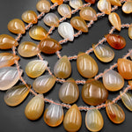Natural Golden Yellow Botswana Agate Teardrop Beads Top Side Drilled Pendants 15.5" Strand
