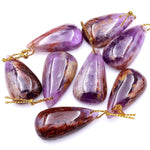 Super 7 Crystal Element Natural Phantom Amethyst Cacoxenite Teardrop Drilled Focal Bead Pendant