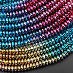 Gradient Rainbow Ombre Fantasy Colors Hematite Faceted Rondelle Beads Metallic Titanium Gold Blue Green Rose Pink 4mm 6mm 8mm 15.5" Strand