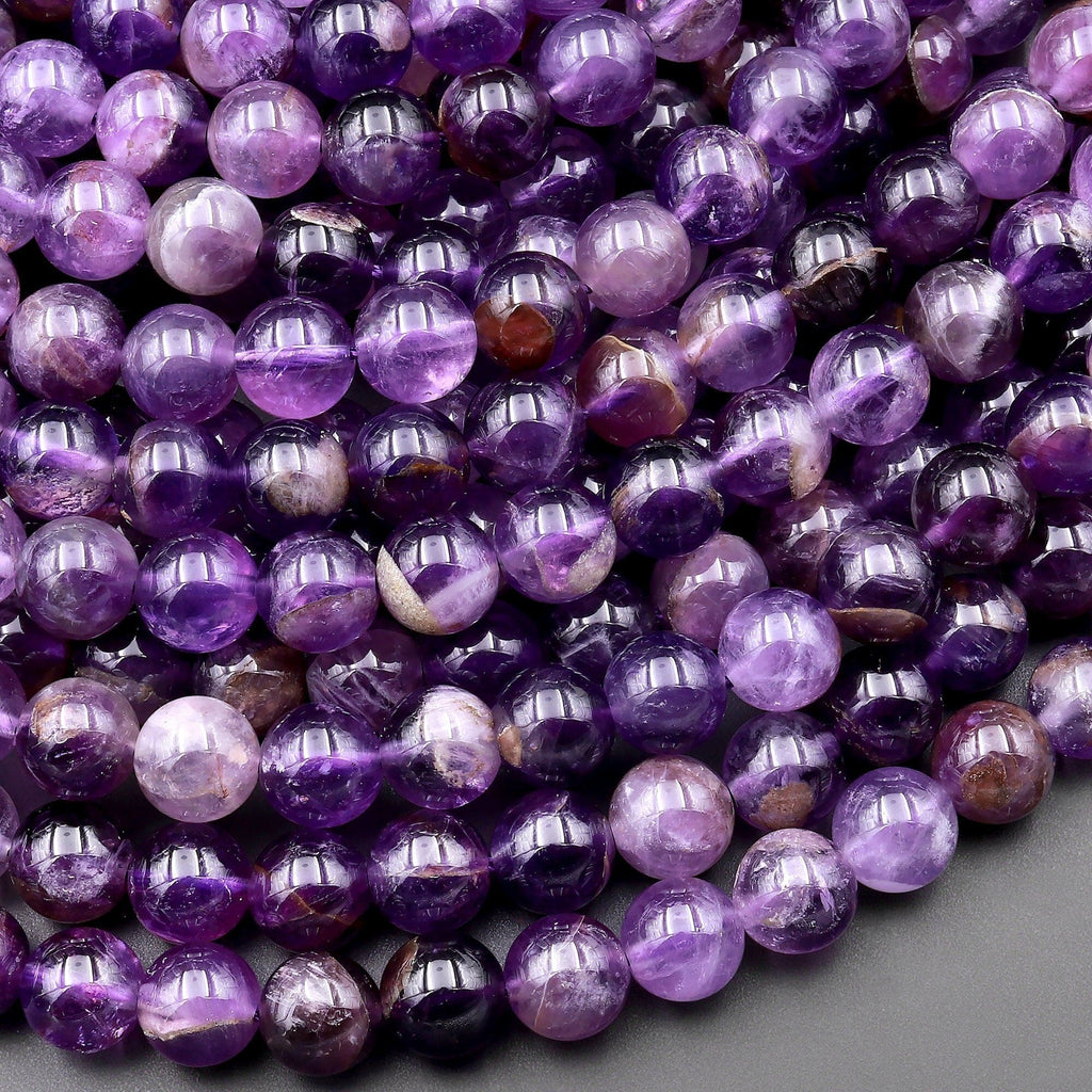Natural Rich Purple Flower Amethyst 6mm 8mm Smooth Round Beads 15.5" Strand