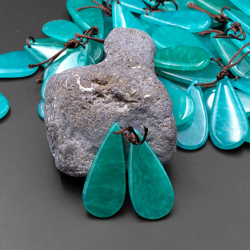 Natural Peruvian Amazonite Deep Aqua Blue Green Teardrop Earring