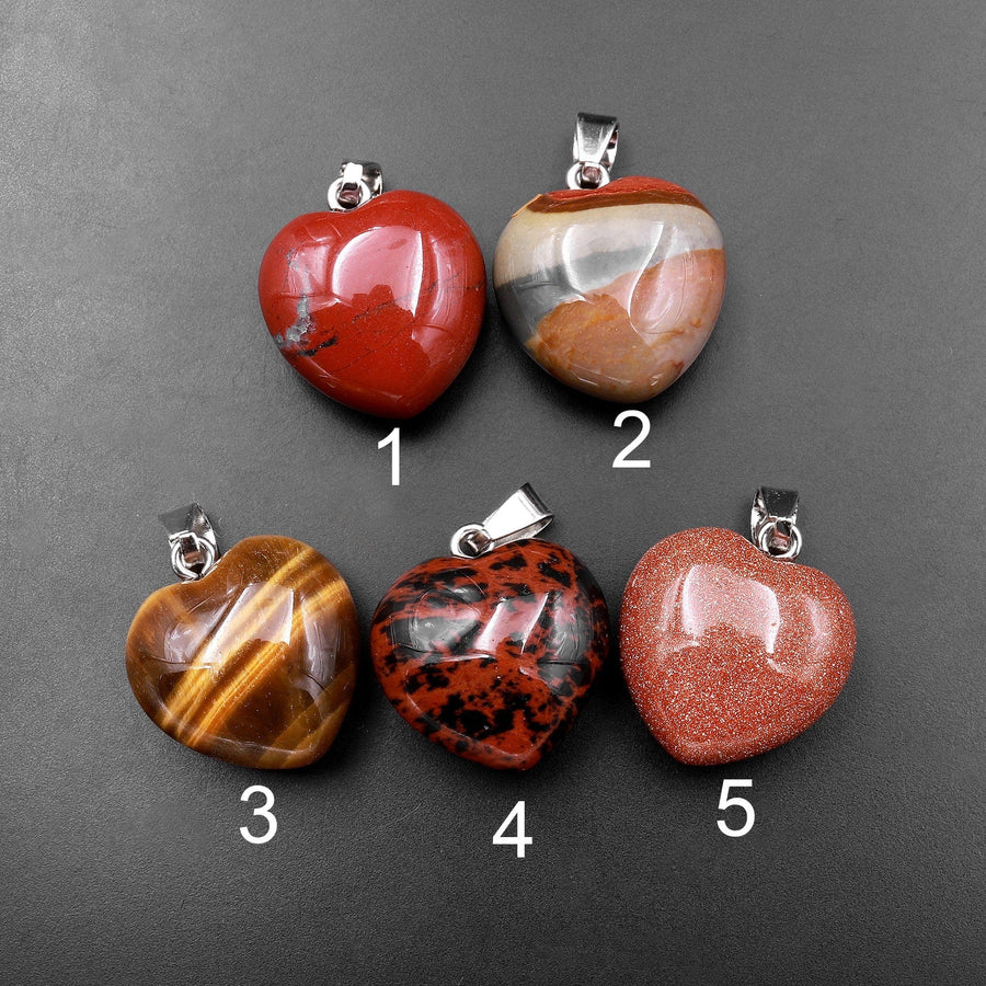 Natural Gemstone Heart Pendant Choose from Rose Quartz Bloodstone Amethyst Rock Quartz Tiger Eye Labradorite Lapis Goldstone Aventurine