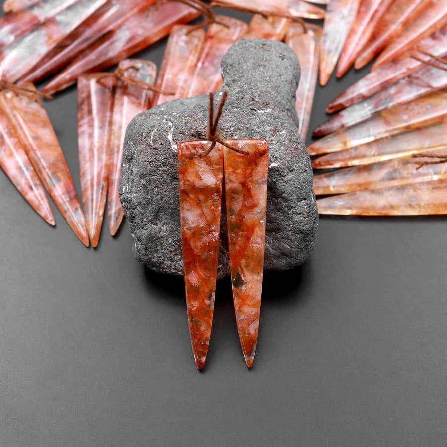 Natural Translucent Lepidocrocite Quartz Dagger Long Triangle Earring Pairs Drilled Gemstone Beads