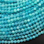 AAA Peruvian Amazonite 4mm Faceted Round Beads Natural Aqua Blue Gemstone Micro Laser Diamond Cut 15.5" Strand