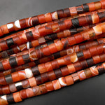 Matte Natural Tibetan Fire Agate Beads 8mm 10mm Smooth Rondelle Heishi Black Orange Red Dragon Agate Hand Cut 8" Strand