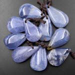 Natural Blue Chalcedony Teardrop Pendant Bead Drilled Gemstone