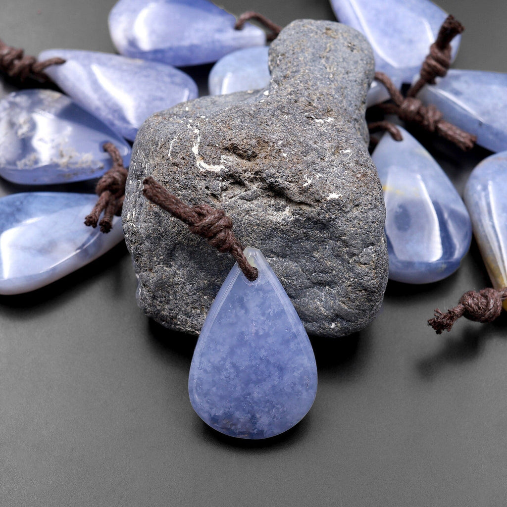 Natural Blue Chalcedony Teardrop Pendant Bead Drilled Gemstone