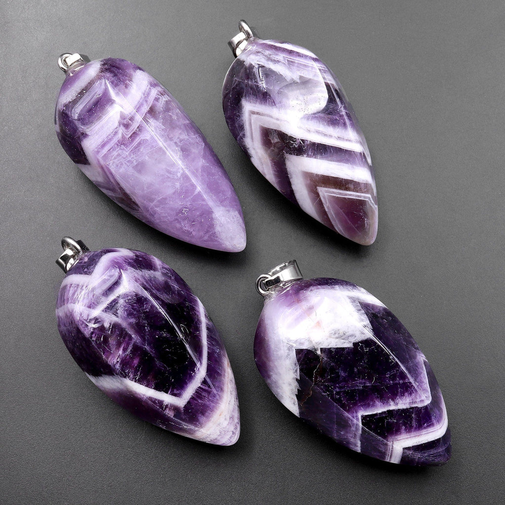 Natural Chevron Amethyst Pendant Teardrop Rich Purple Striking White Stripe High Quality Natural Crystal Pendulum Bead