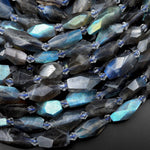 AAA Large Flashy Natural Labradorite Faceted Nuggets Freeform Beads 15.5" Strand