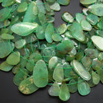 Natural Australian Brown Green Chrysoprase Beads Freeform Teardrop Petal Focal Pendant Side Drilled Gemstone 15.5" Strand