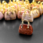 So Adorable! Hand Carved Natural Indonesian Fossil Coral Focal Pendant Bead Purse Miniature Handbag Style