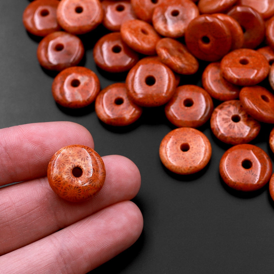 AAA Natural Red Fossil Coral Donut Bead Pendant 15mm