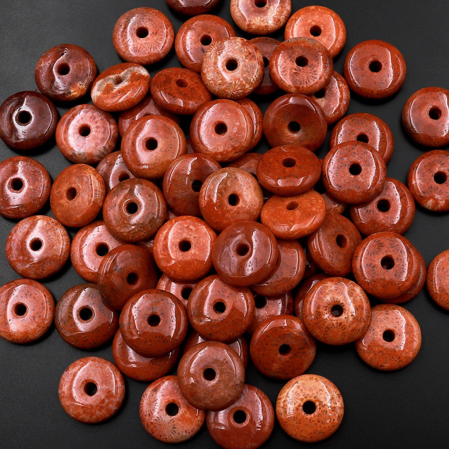 AAA Natural Red Fossil Coral Donut Bead Pendant 15mm