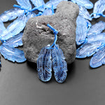 AAA Hand Carved Natural Blue Aquamarine Feather Earring Pair Drilled Gemstone Matched Beads