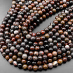 Natural Brecciated Jasper 8mm Round Beads Earthy Brown Slate Gemstone 15.5" Strand