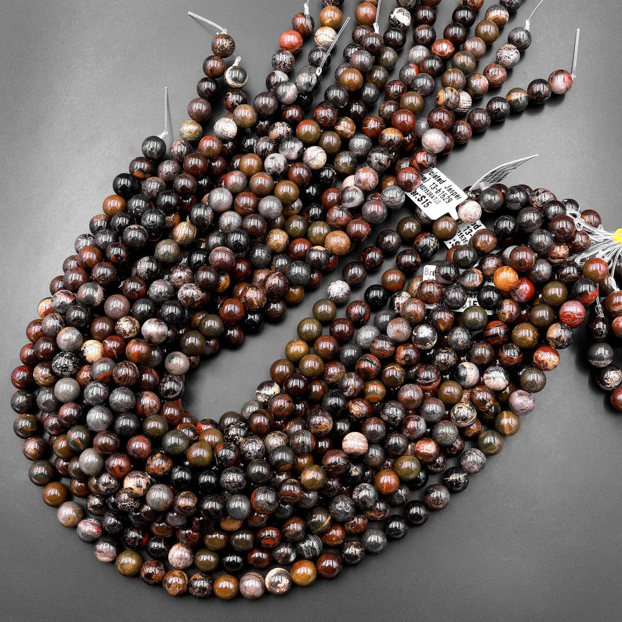 Natural Brecciated Jasper 8mm Round Beads Earthy Brown Slate Gemstone 15.5" Strand