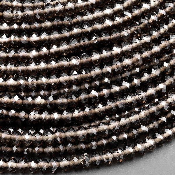 AAA Faceted Smoky Quartz Rondelle Beads 4mm Gemstone 15.5" Strand