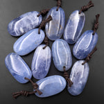 Natural Blue Chalcedony Oval Pendant Bead Drilled Gemstone