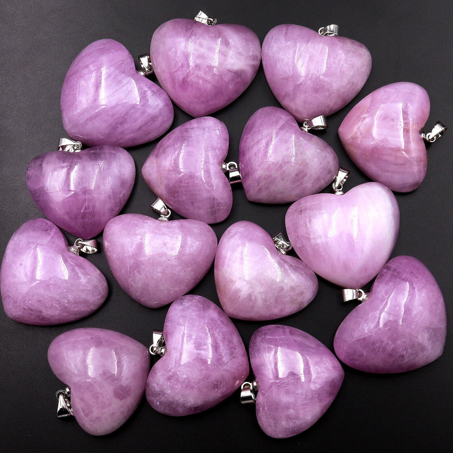 AAA Natural Kunzite Pendant Puffy Heart Gemstone Focal Bead