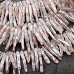 AAA Long Slim Natural Pale Pink Biwa Stick Pearl Freshwater Good For Earrings 15.5" Strand