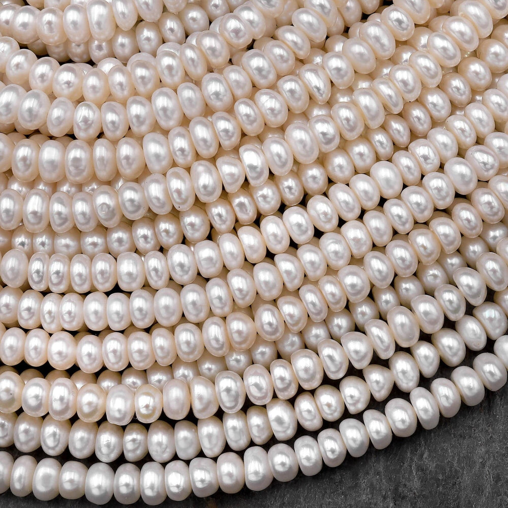 Genuine White Freshwater Pearl 4mm Rondelle Beads Shimmery
