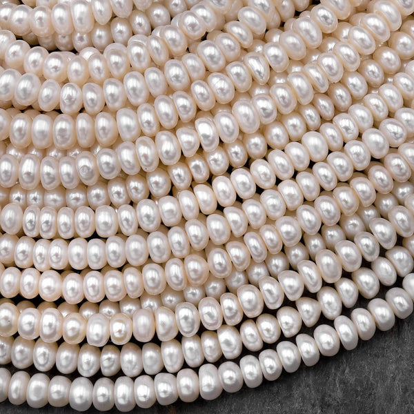 Genuine White Freshwater Pearl 4mm Rondelle Beads  Shimmery Iridescent Classic Pearl 15.5" Strand