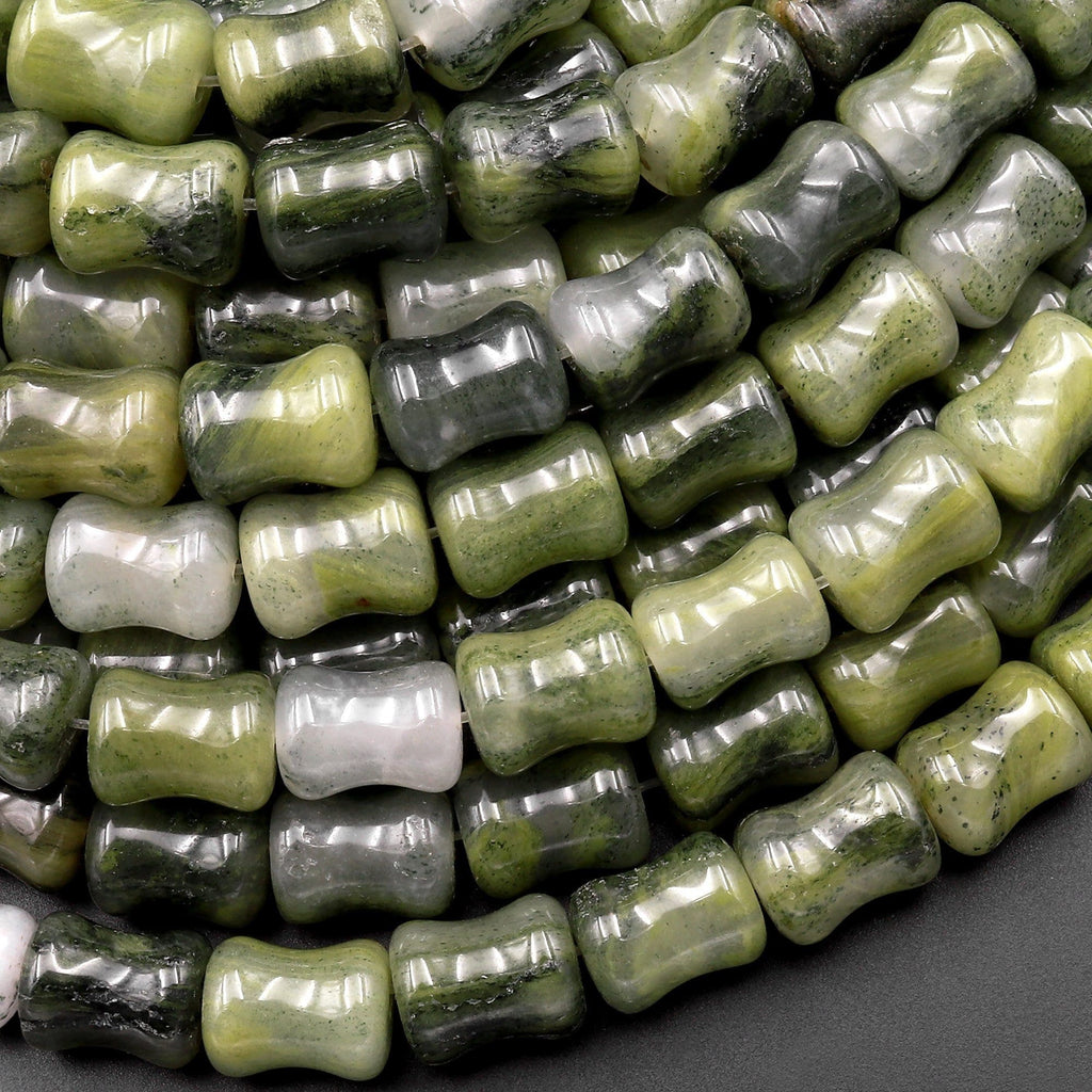 Natural Green Actinolite Quartz Bamboo Stem Tube Cylinder Beads 15.5" Strand