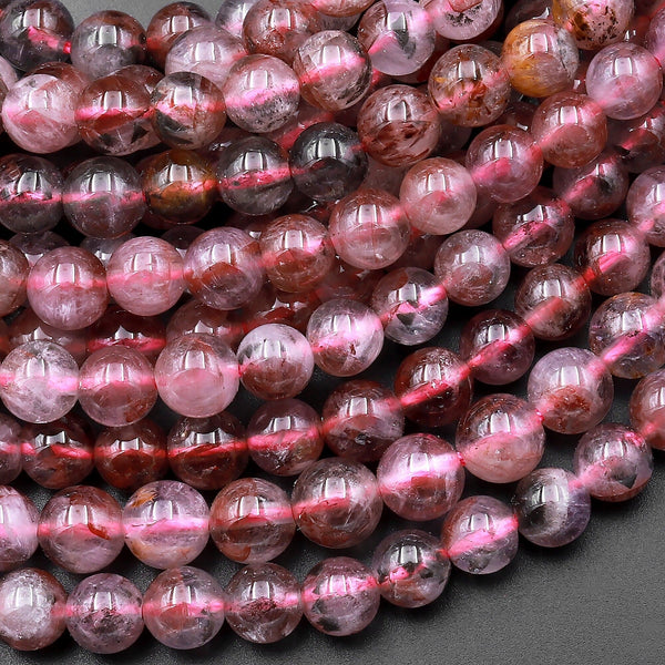 Rare Natural Auralite 23 Cacoxenite Gemstone 5mm 6mm Round Beads Powerful Healing Oldest Crystal 15.5" Strand